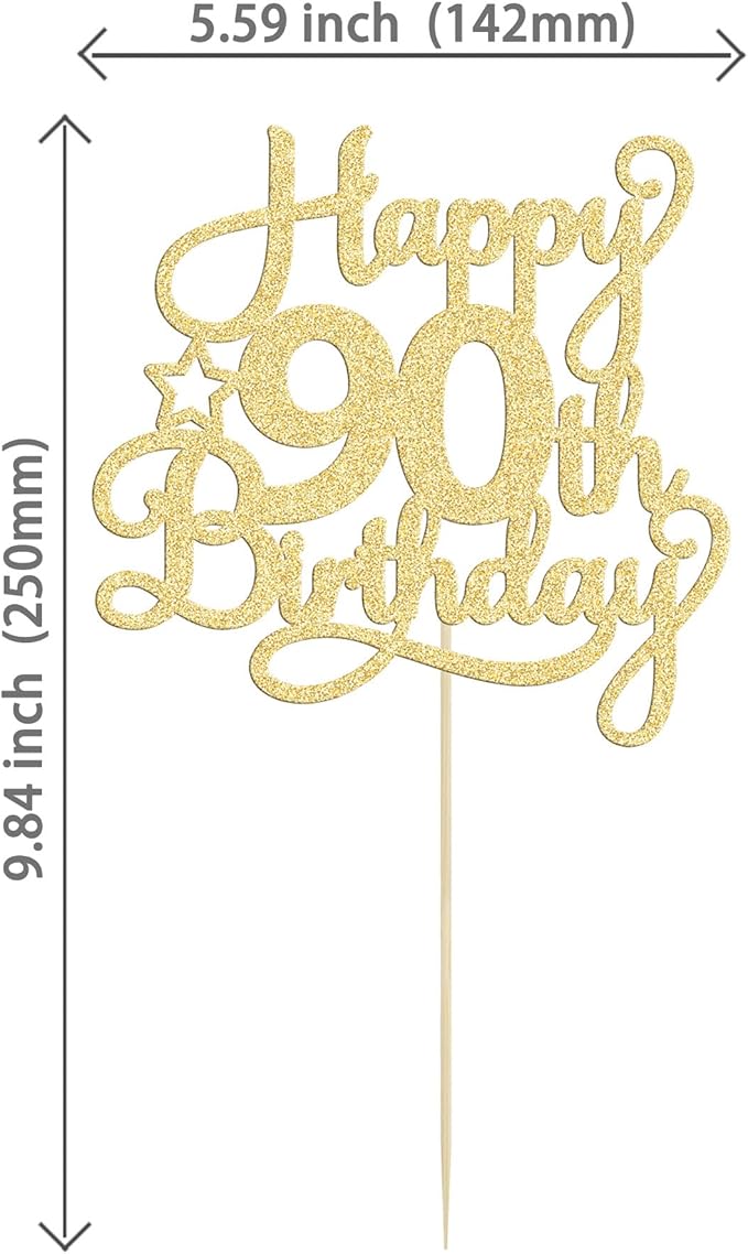 1 Pack Happy 90th Birthday Cake Topper Gold Glitter 90 & Fabulous Cheers to 90 Years Old Birthday Cake Pick for Celebrating 90th Birthday Anniversary Party Cake Decorations Supplies