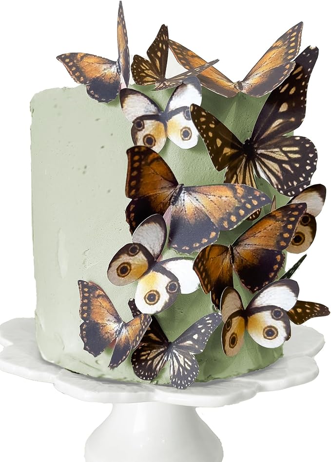 Sugar Robot Edible Butterflies for Cake Decorating- Butterfly Cake Decorations- Assorted Size - Cake Toppers and Cupcake Toppers Made in the USA - Premium Crafted -15 pcs (Brown)