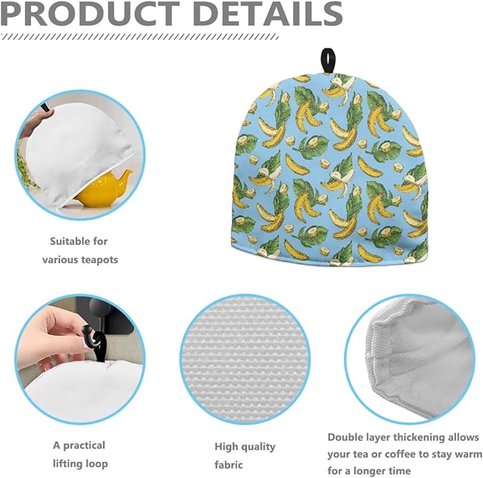 Tea Cozy Yellow Banana Print Creative Insulated Tea Cosy Extra Thick Home Kitchen Decoration Creative Gifts Dust Teapot Cover Kitchen Accessories for Travel