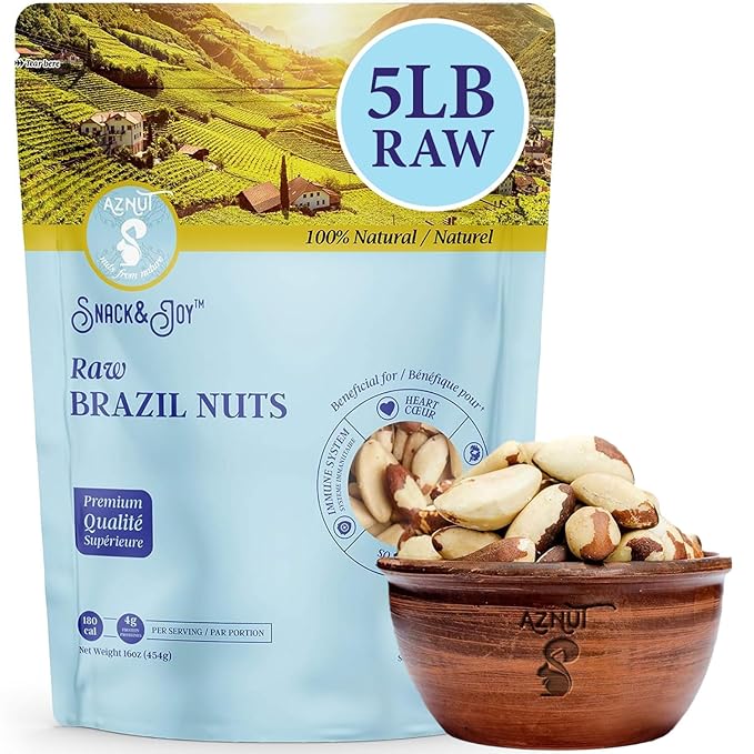 Aznut Brazil Nuts, Superior to Natural and Raw Shelled, No PPO, Vegan and Keto Friendly, Gluten Free, Peanut free and Vegan, Non Gmo Certified Premium Quality Super Food, Fresh and Crunchy, Kosher Certified (Raw, 5 LB)
