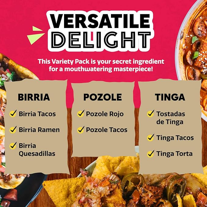 EZ Bombs Variety Pack – Pozole, Tinga & Birria Bomb Seasonings – Authentic Mexican Spice Mix for Tacos, Tortas, Nachos & Pozole Soup – Made with Real Chiles, Herbs & Spices for Quick, Flavorful Meals