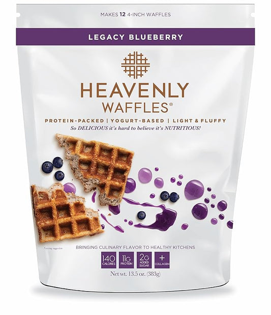 Heavenly Waffles짰 Mix, Legacy Blueberry, 11g Protein, Yogurt Based, Healthy and Nutritiously Balanced, Superior Tasting Waffles and Pancakes, 13.5 oz Pouch