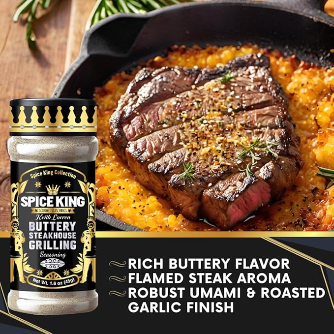 Spice King Buttery Steakhouse Grilling Seasoning - 1.8 Oz Shaker Bottle - Gourmet Steak Seasoning for Grilling - Use as Garlic Butter Seasoning for Meat Rubs & Baking