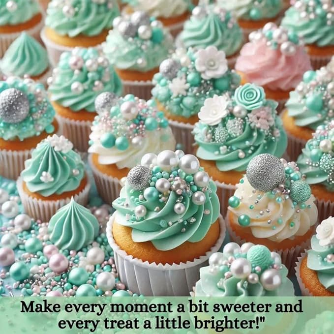 Confect Mint Green & White Cake Sprinkles | Love Disco Balls & Decorative Pearls Mix ??Edible Cake Decorations for Baking, Cupcakes, Cookies, and Party Treats | Vegan, Gluten-Free, Nut-Free, Soy-Free, Dairy-Free, Palm Oil-Free- 4.2