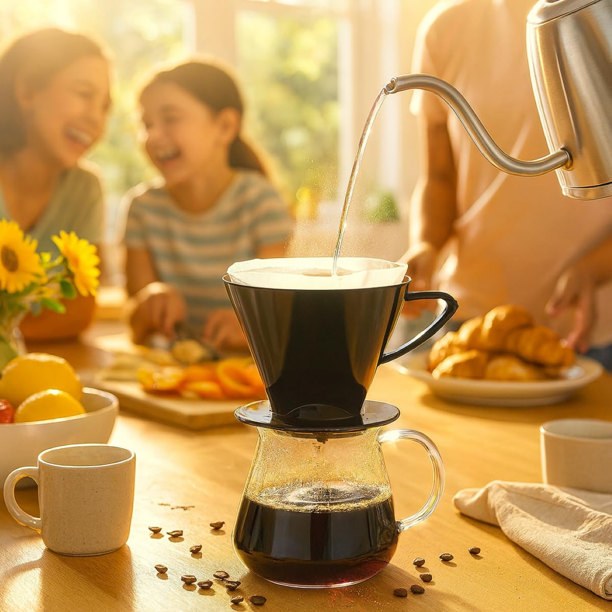 Fino Pour-Over Coffee Brewing Filter Cone, Number 2-Size, Black, Brews 2 to 6-Cups