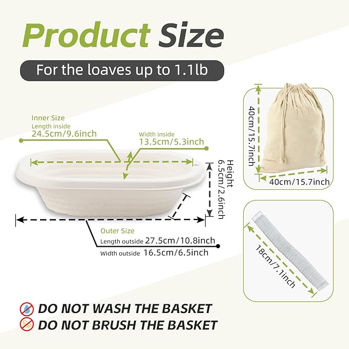 6x 11inch Oval Pulp Bread Proofing Basket Sourdough Banneton Brotform with Linen Liner Cloth Cover Bread Baking Supply For Professional and Homemade Artisan Bread