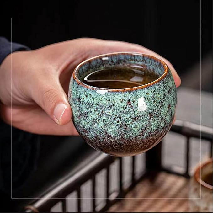 MQjzsh Chinese Japanese Traditional Ceramic Tea Cups, Mini Ceramic Kung Fu Tea Cups, Mate Cup Set, Tea, Espresso, 4-Piece Set for Home, Outdoor and Office