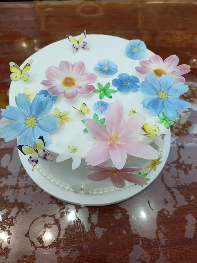 33 Wafer Paper Edible Floral and Butterfly Cupcake Decors Wedding Cake Party Food Decor Mix Sizes and Colors,311