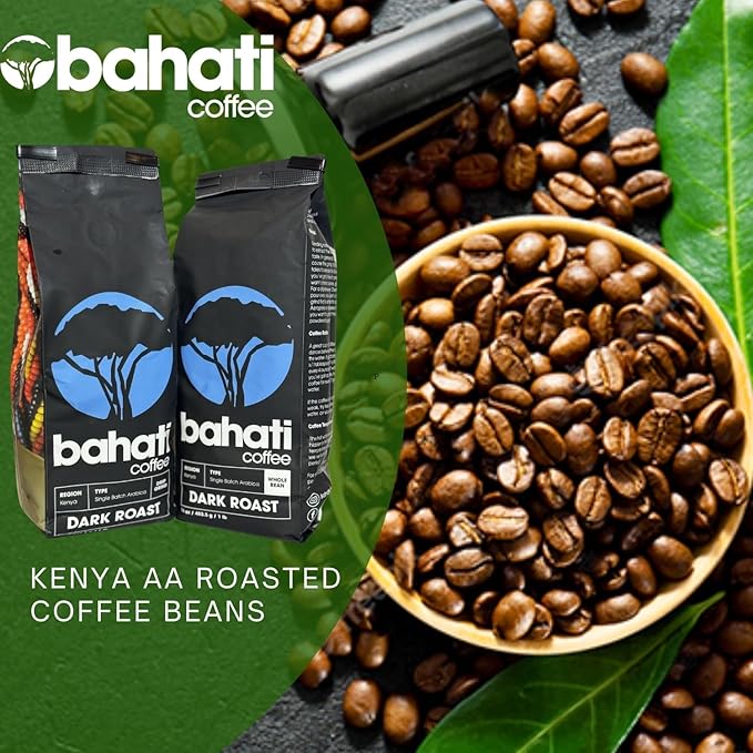 Kenya AA Grade Roasted Arabica Coffee Beans from Kenyan Highlands - 100% Pure Arabica Coffee Roasted Beans (Dark Roast Ground Coffee, 2 LB)
