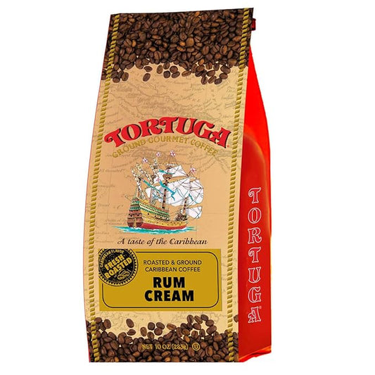 TORTUGA Caribbean Rum Cream Flavored Coffee- Roasted and Ground Coffee 10oz - The Perfect Premium Gourmet Gift for Gift Baskets, Parties, Holidays, and Birthdays