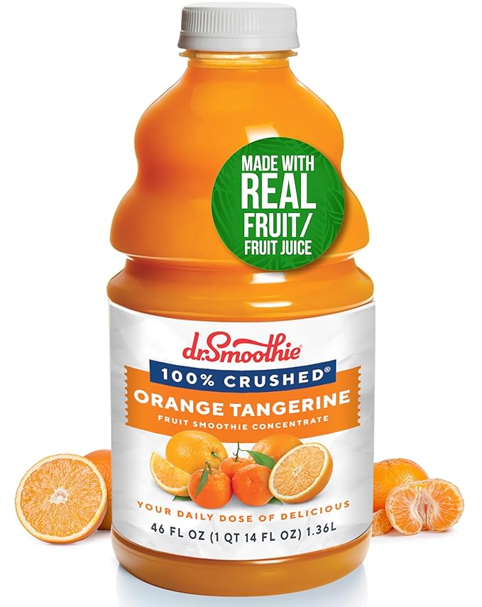 Dr. Smoothie 100% Crushed Orange Tangerine ??No Added Sugar, Made with Real Fruits/Fruit Juice ??Vegan, No Artificial Colors or Flavors ??Sunny Blend of Sweet Oranges & Tangerines ??46 oz Bottle