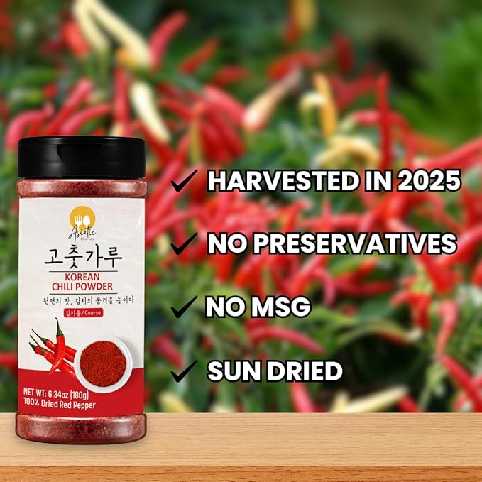 Asiatic Dishes Gochugaru Korean Red Pepper Flakes ??6.34oz Bottle of Sun-Dried Chili Powder for Kimchi, Soups, Stews, and Versatile Cooking