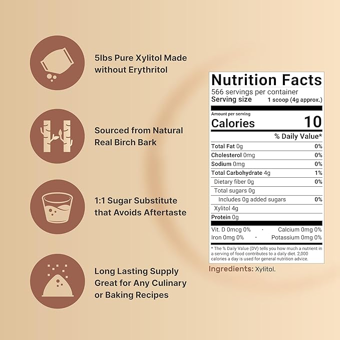 NatureBell Xylitol Sweetener, 5lbs | Natural Birch Crystal Source ??1:1 Sugar Substitute ??Sweet Flavor with No Erythritol ??Low Calorie & Glycemic Impact ??Sugar Free, No Aftertaste, Non-GMO