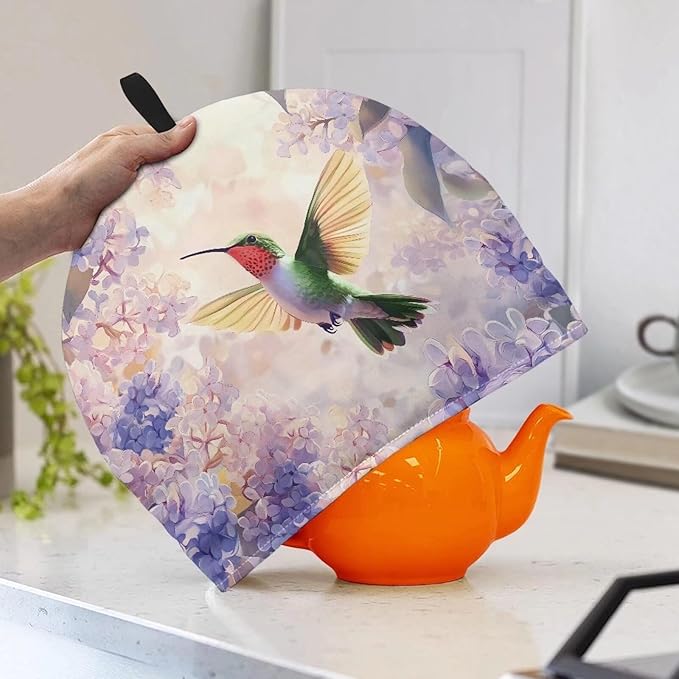 Hummingbird Purple Flower Tea Cozy for Teapot Insulated Tea Cosy Washable Tea Pot Dust Covers Breakfast Warmer for Home Kitchen Office Holiday Party D챕cor