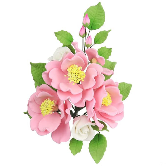 O'Creme Gumpaste Flower Spray, Dog Rose - Edible Flowers for Cake Decorating - Sugar Paste Flower Decorations for Cakes, Candy, Cupcake Toppers - Birthday Party, Wedding, Valentines Day, Baby Shower