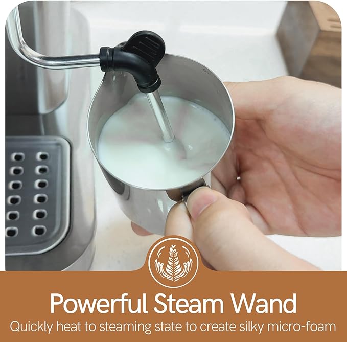Espresso Machine, 20Bar Espresso Coffee Machine with Milk Frother & Temp Display, Stainless Steel Coffee Maker with 51oz Removable Water Tank for Latte, Cappuccino