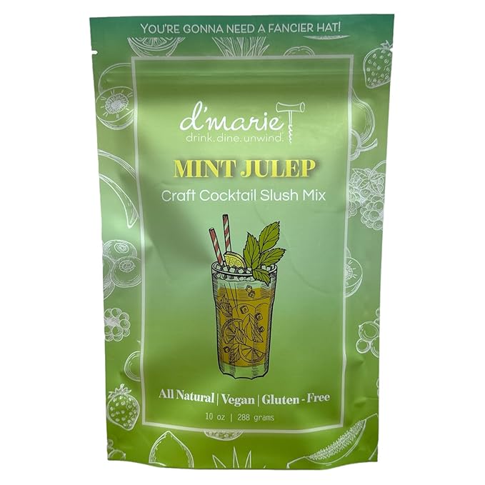 Frozen Cocktail Drink Mix - Makes 10 Slushies - Mint Julep Drink Powder Pouches for Alcohol - All Natural Low Sugar Mixer, No Blender Needed