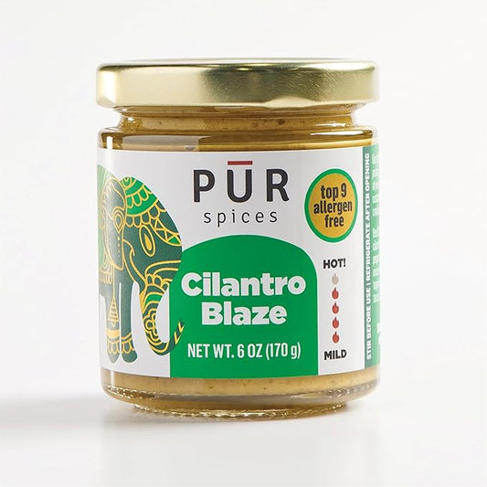 PUR Spices Cilantro Blaze I Hot Sauce & Tangy Cilantro Chutney I Fresh Cilantro, Garlic, Lime and