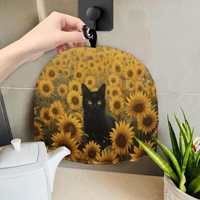 Sunflowers Cat Tea Cozy for Teapot Dome Teapot Cover Customized Teapot Covers Cozy for Teapot with Handle Dust Cover Can Hung and Folded Kitchen Kettle Dust Cover 竊늀range竊?"<div>