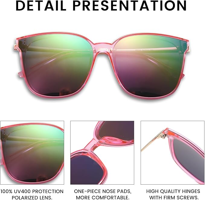 DUCO Oversized Polarized Sunglasses Womens Trendy Mirrored Shades Retro Round Vintage Light Weight UV400 Sun Glasses W016