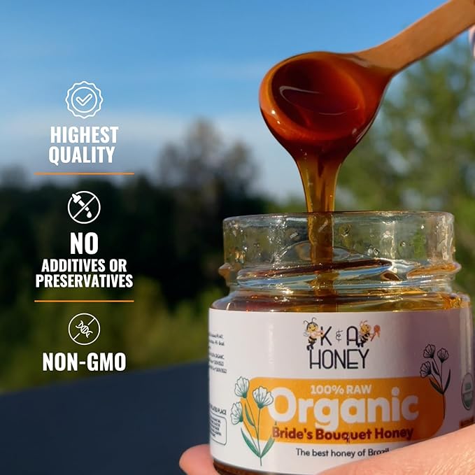 Organic Honey, 100% Pure, Raw Monofloral Brides Bouquet Honey, USDA Certified. Rich in Natural Antioxidants, Premium, No Additives - 8.47 oz