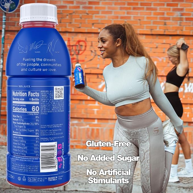 Pure Fuel Hydration Drinks Berry Blitz - Plant-Based Healthy Electrolyte Drinks with B-Vitamins - No Added Sugar - 12 Pack x 16.9 fl oz Bottles