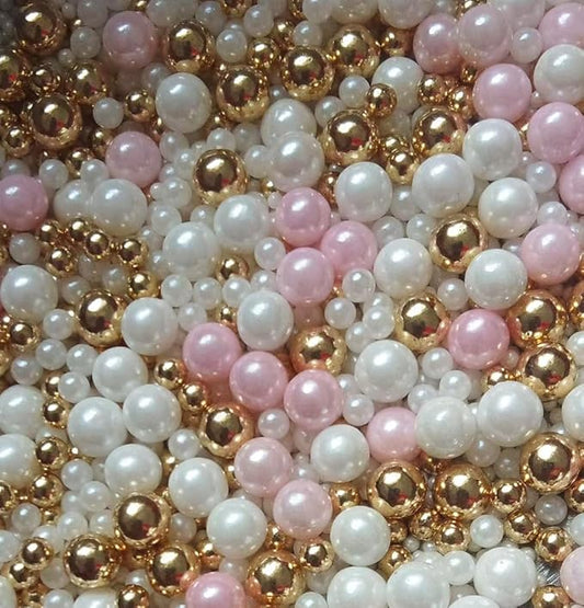 Gold dragees sprinkles Gold Sprinkles for Cake Decorating, White Pink Pearl Sugar Cupcake, Cookies, Ice Cream Toppings, 120g/ 4.2 Ounces Cake Decorationss Baking, Perfect for Christmas Wedding Shower, New Year?셎 Eve