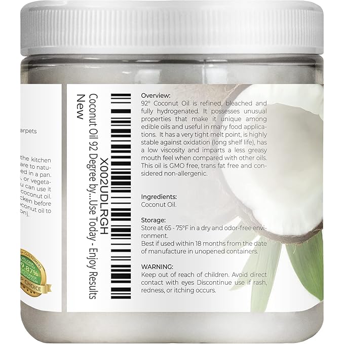 velona Coconut Oil 92 Degree 8 fl oz | 100% Pure and Natural Carrier Oil | in jar | Refined, Cold pressed | Skin, Face, Body, Hair Care | Use Today - Enjoy Results