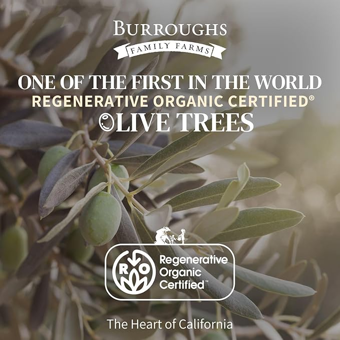 Burroughs Family Farms Premium Organic Extra Virgin Olive Oil ??Cold-Pressed California EVOO, Polyphenol Rich Family Blend ??Regenerative Organic & USDA Certified, Non-GMO, Gluten-Free ??500ml (16.9 fl oz) Glass Bottle
