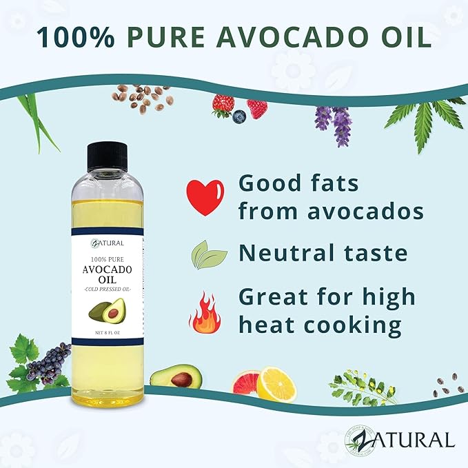 Zatural 100% Avocado Oil Pure Natural Without Additives, Clean, Cold Pressed, Non-GMO, Vegan: for Cooking, Frying, Baking and for Sauces, Dressings, Marinades, Salads (16oz GLASS)