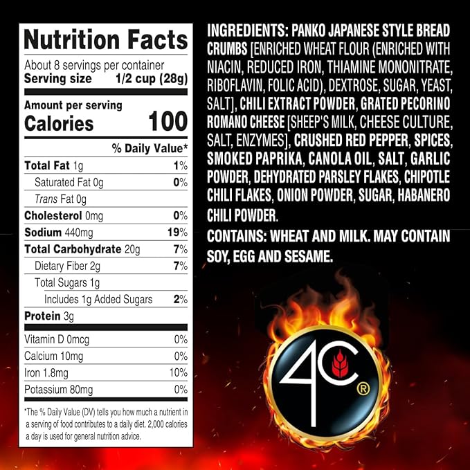 4C Premium Spicy Bread Crumbs, Spicy Panko Plain 1 Pack, Flavorful Crispy Crunchy, Value Pack (8 Ounce)