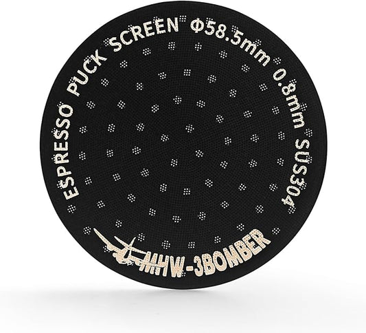 MHW-3BOMBER 58.5mm Espresso Puck Screen Metal Espresso Filter Reusable Coffee Filters for 58mm Portafilter Basket 0.8mm Thickness Titanium Coating Black FG5588-OS