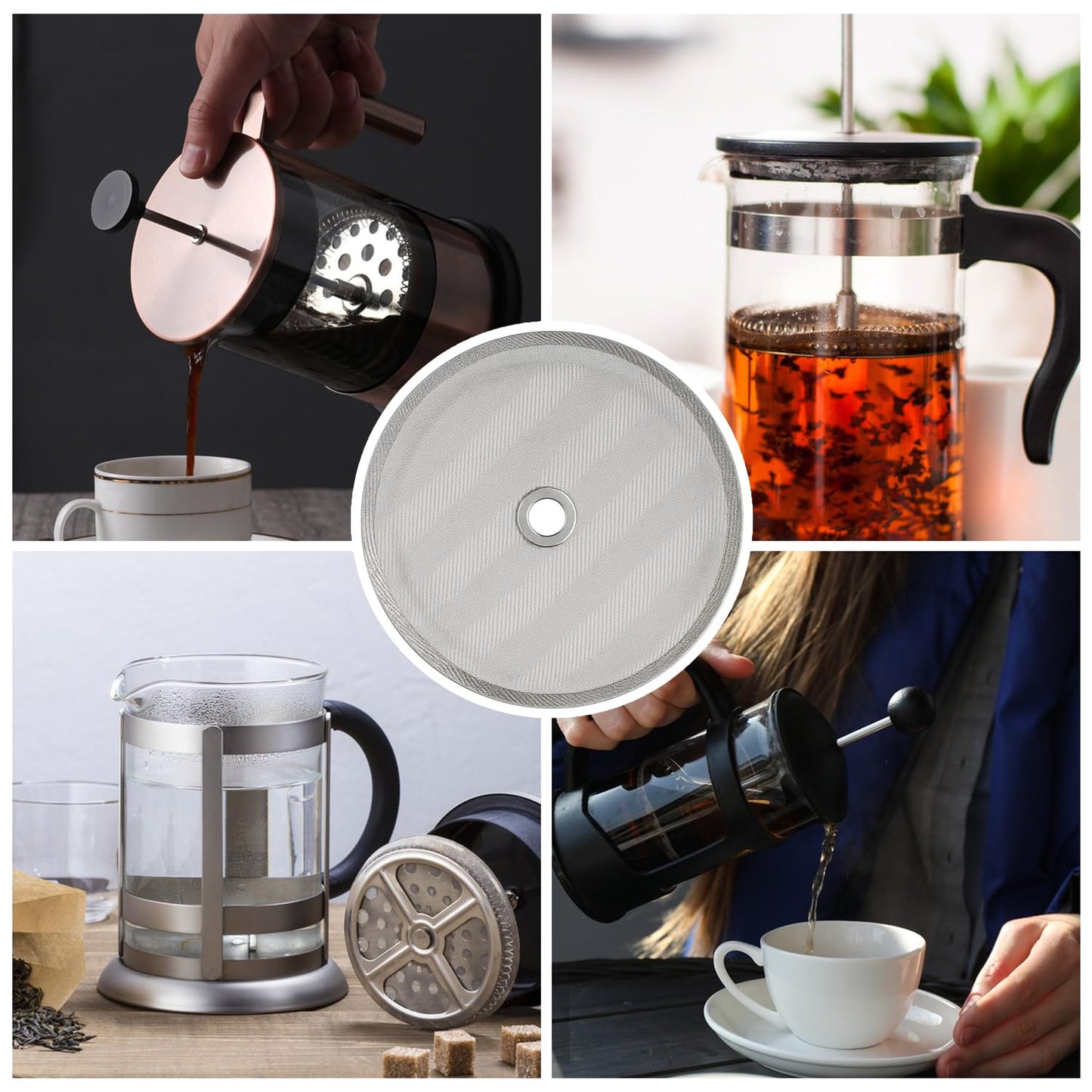 6 Pack French Press Filter Replacement Screens, 4 Inch Stainless Steel Mesh