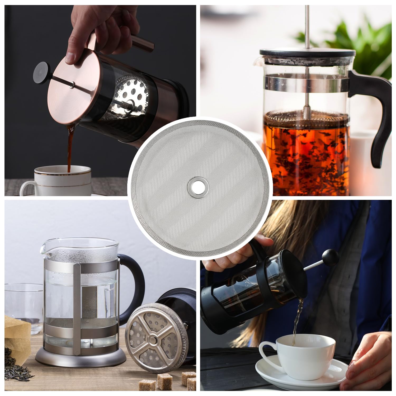 6 Pack French Press Filter Replacement Screens, 4 Inch Stainless Steel Mesh