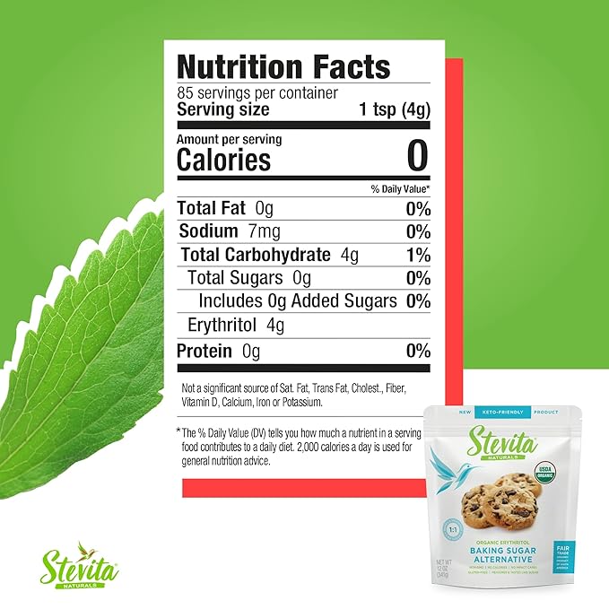 Stevita Organic Erythritol Bake-It-Better Pouch - 12 oz - Baking Sugar Alternative with Stevia & Erythritol, No Calories - USDA Organic, Non-GMO, Vegan, Keto, Paleo, Gluten Free