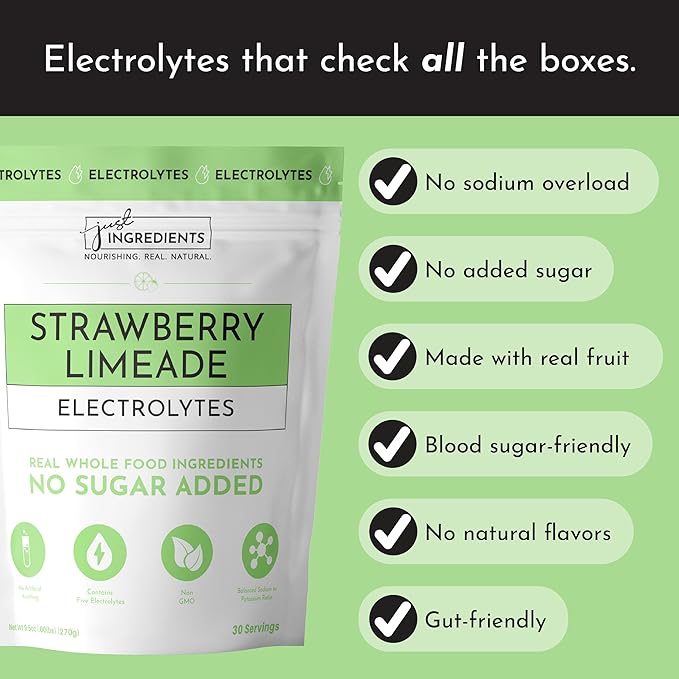 Strawberry Limeade Electrolytes ??30 Serving Bag ??Clean Hydration Drink Mix with Essential Minerals ??Remineralizing Formula ??No Sugar Added ??Natural Energy & Cramp Support ??Vegan, Non-GMO