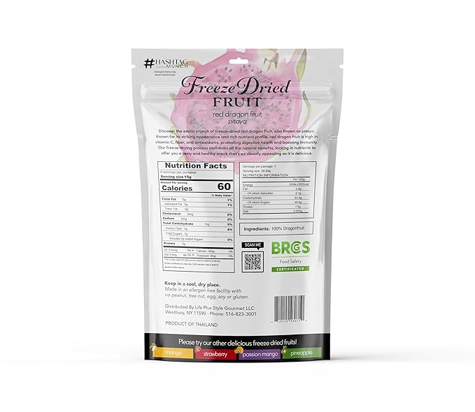 Healthy Freeze Dried Wild Red Dragon Fruit Candy 2-Oz No Sugar Added Gluten Free Non GMO Kosher Allergen Free All Natural Fruit Snack For Adult & Kids