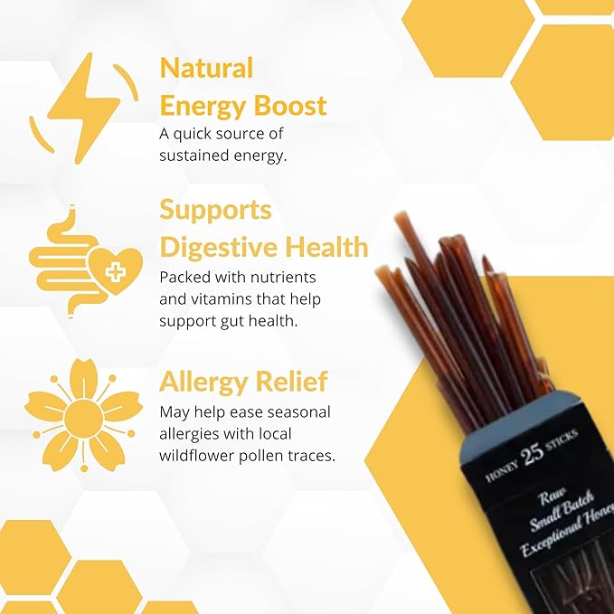 Wildflower Honey Straws, 25 Count - Raw Honey Sticks for Tea and Coffee - Perfect for Iced Beverages - Travel Healthy Snacks for Kids and Adults by Fantozzi, Made in USA