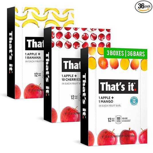 That???it. Variety, 100% Natural Real Fruit Bar, High Fiber Vegan, Gluten Free Healthy Snack, Paleo for Children & Adults, Non GMO No Added Sugar, (Mango, Cherry, Banana) (36 Pack)