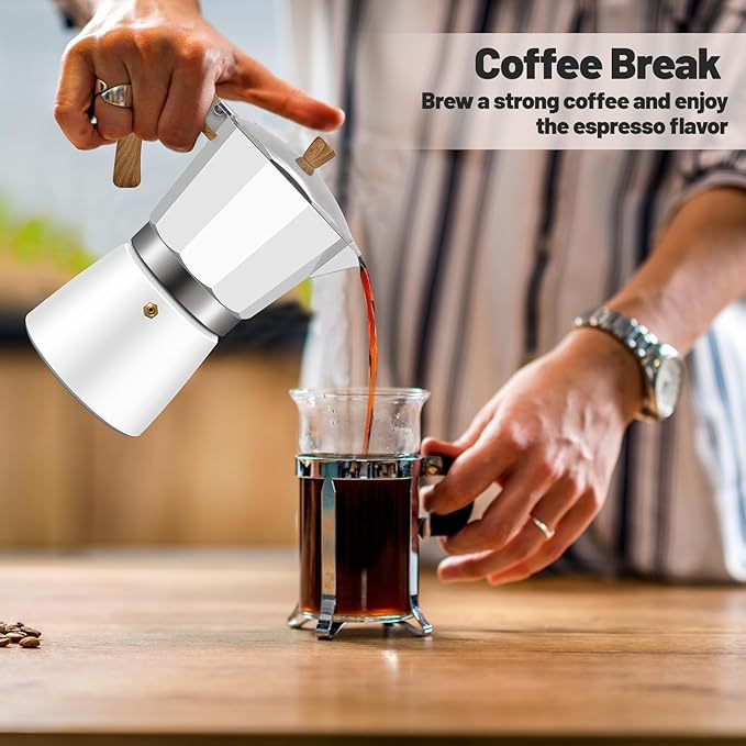 6 Cup Aluminum Moka Pot Classic Stovetop Espresso Coffee Maker 300ml 10oz Coffeemaker Percolator Mocha Express Preferred Cafe Makers for Italian and Cuban Cafì±?Brewing White