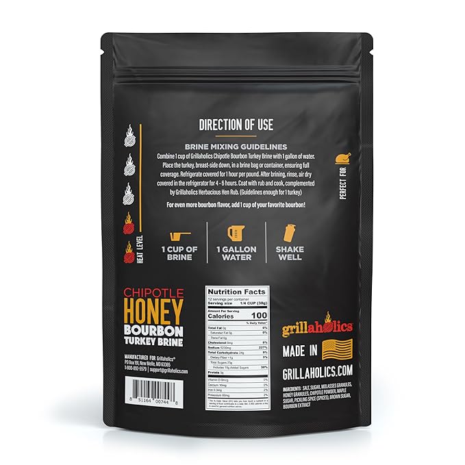 Grillaholics Chipotle Honey Bourbon Turkey Brine Kit – 16 oz Bag for Smoking, Roasting, Grilling & Deep Frying | Juicy Holiday & Thanksgiving Turkey