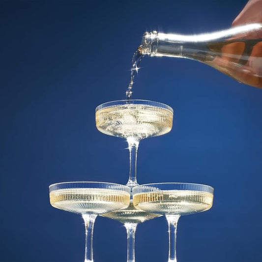 Khen Ribbed Vintage Art Deco Coupe Glasses - Martini, Champagne & Cocktail Ribbed Glasses 8oz | Cute Crystal Glassware Sets - Goblet Stemmed Ripple Glassware, Housewarming Glass Gifts, Clear, 4 Pieces