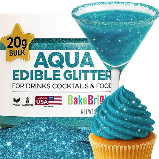 Bulk 20g Light Blue Edible Glitter for Drinks | Premium Edible Glitter for Cakes, Cocktails, Light Blue Cake Decorating Decorations Food Grade, Vegan, Kosher, Halal, Gluten Free - Made in USA