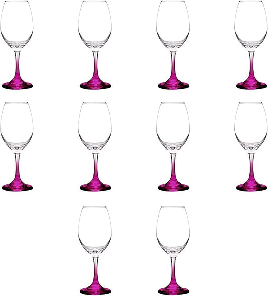 DISCOUNT PROMOS Rioja Wine Glasses with Stem 10 oz. Set of 10, Bulk Pack - Color Bottom, Perfect for Wedding, Party Favors, Birthday, Bridal Shower Gifts - Pink