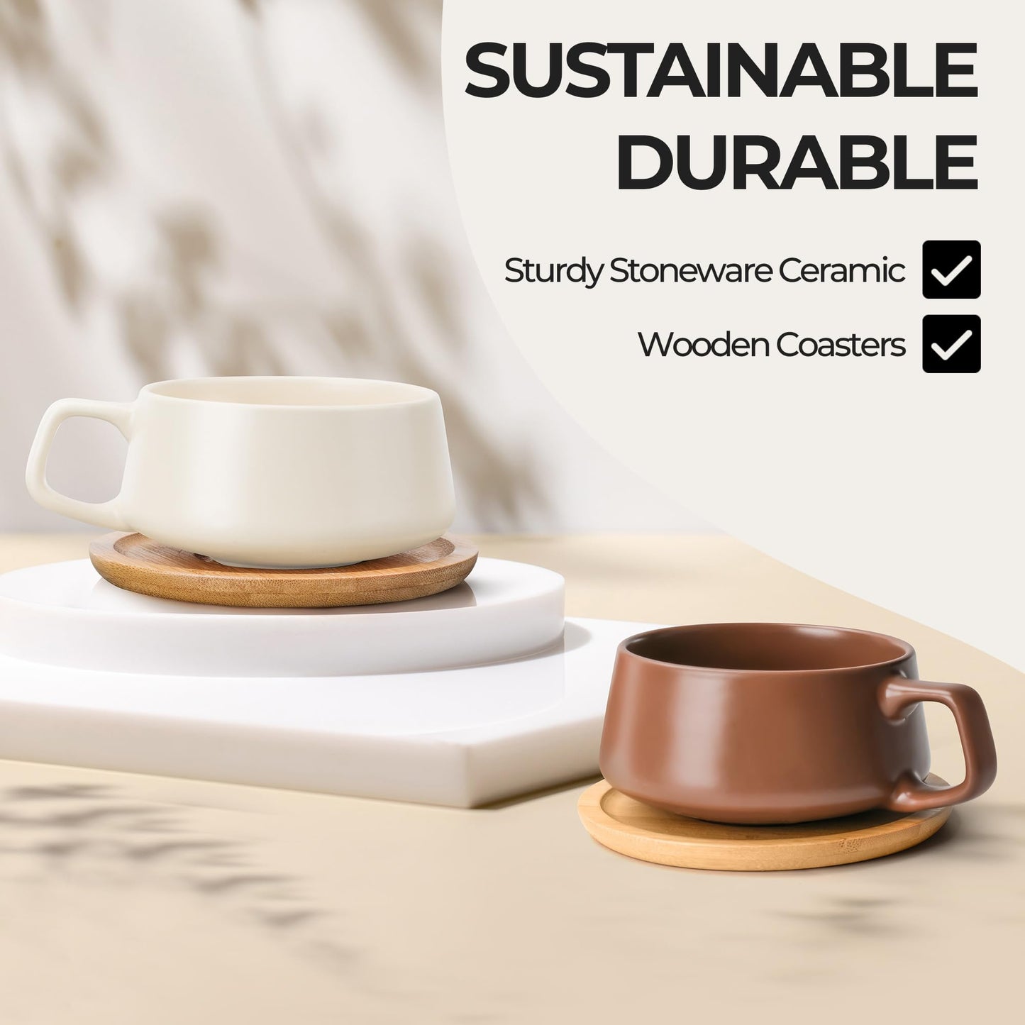 MIAMIO - Cappuccino Cup Set of 4, Ceramic (9.5oz) - Luxe (Beige Pastel)