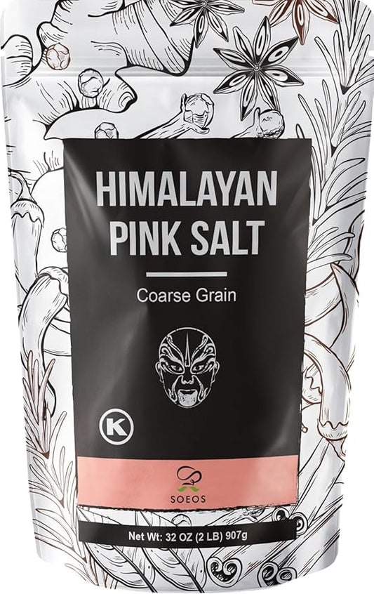 Soeos Himalayan Pink Salt, Coarse Grain, 2 Pound (32 Oz), Pink Himalayan Sea Salt, Himalayan Salt Coarse Salt, Pink Salt for Grinder Refill, Kosher & Natural Certified, Healthy