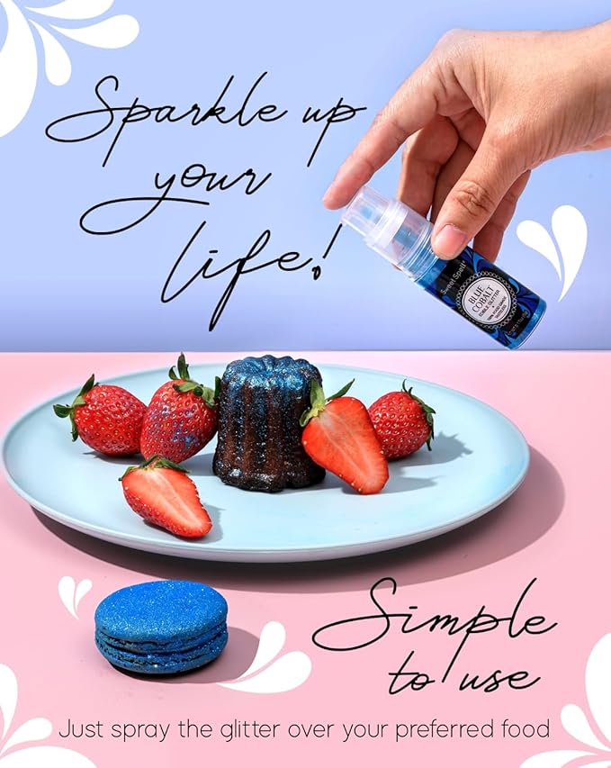Sweet Spell Edible Cake Glitter Spray ??Shimmering Magic for Cakes Decorating & Cocktails ??100% Edible, Food-Grade, Vegan, Gluten-Free (Blue)