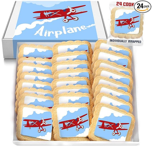 Airplane Cookies Theme 24 Pack Cookies Individually Wrapped | Red Glider Blue Sky Clouds Treats Dessert Birthday Party Baby Shower Aviation