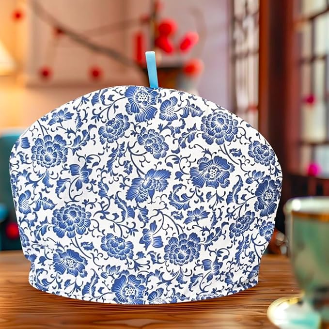 Cotton Tea Cozy Vintage Floral Printed Teapot Cover Tea Pot D챕cor Cozies Insulated Kettle Kitchen Dust Cover (Blue Flower)