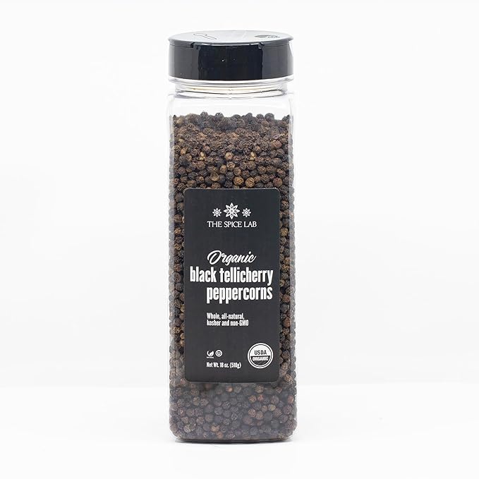 The Spice Lab Pink Himalayan Salt Coarse 2.2 Pound Tub & USDA Organic Tellicherry Peppercorns 18oz Tub - Combo Salt and Pepper Gift Pack - Peppercorns for Grinder